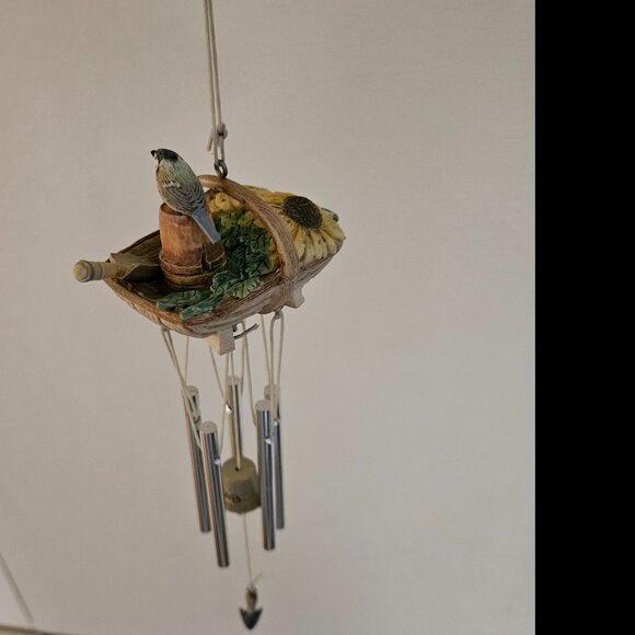 Vintage Small Ceramic Wind Chime with Bird Flower Garden Basket - Picture 1 of 7
